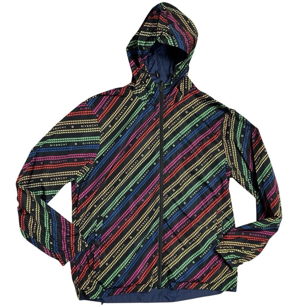 Givenchy Men XL Blue Reversible Full Zip Windbreaker Jacket Designer Lightweight